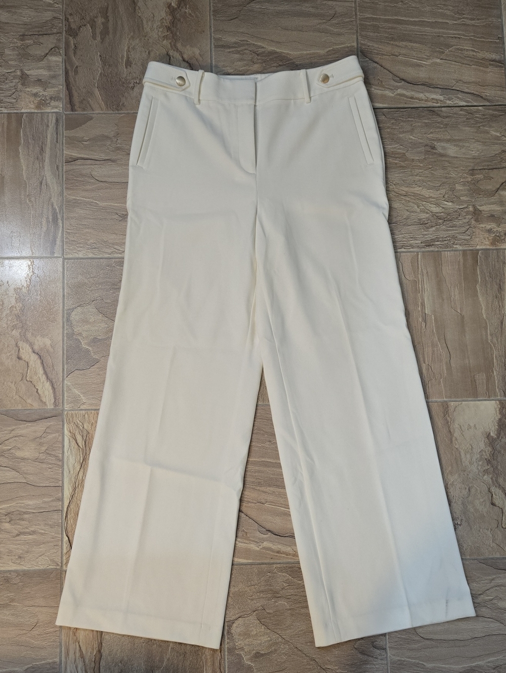 Talbots Greenwich High Waist Cream Wide-Leg Women's Pants